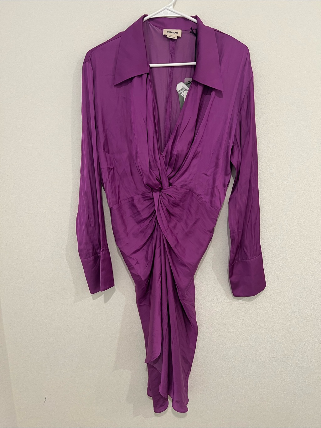 Zadig & Voltarie Purple Twist-Front Draped Silk Dress Size M